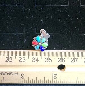 Vintage Native American Inlaid Stone Sterling Silver Necklace Pendant Tested